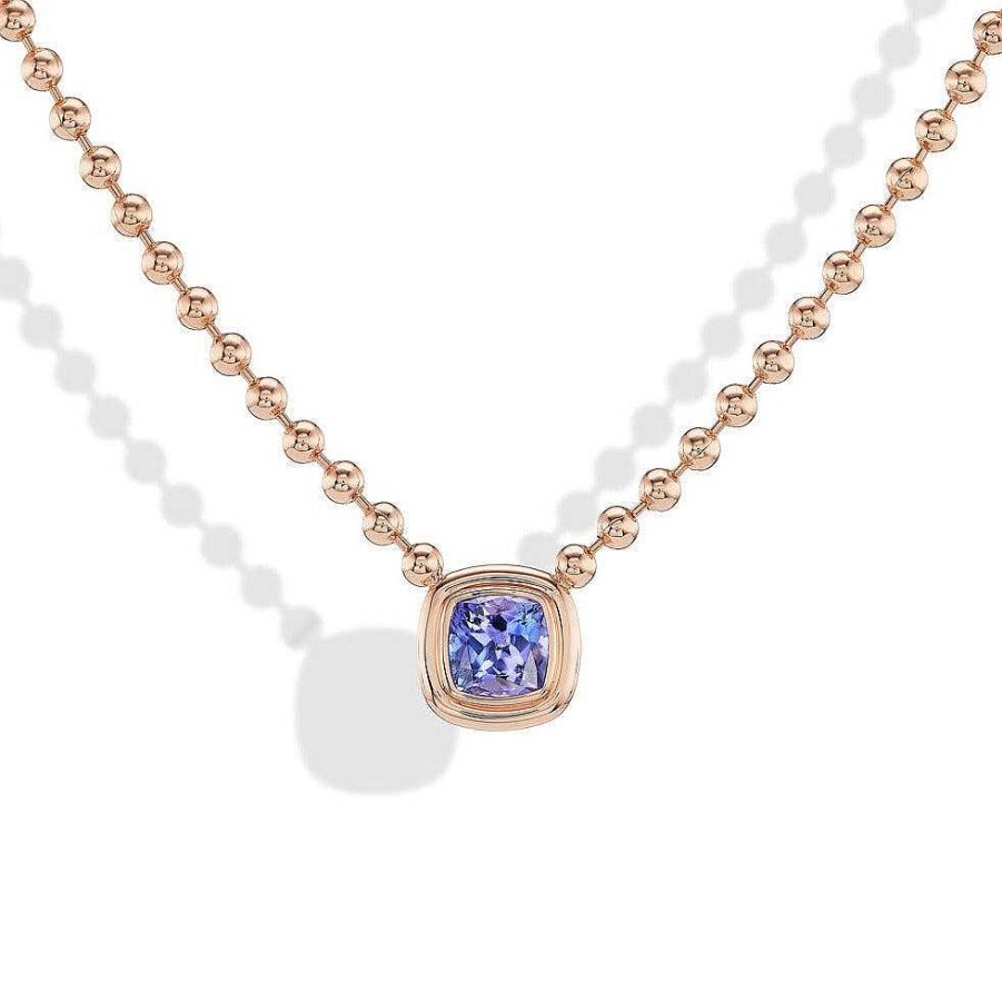 Necklaces Gemella Jewels | Double Bubble Cushion Cut Tanzanite Bezel Necklace 18K Rose Gold