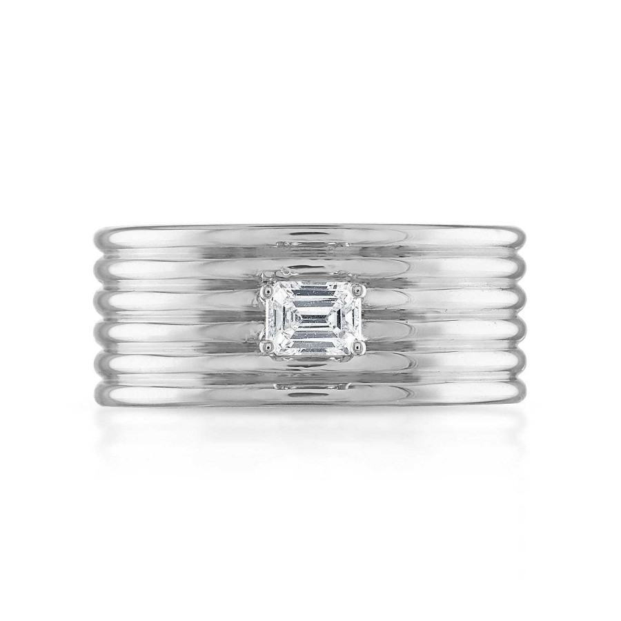 Rings SG Fine | Stacked Coin Emerald Shape Diamond Cigar Band 14K White Gold