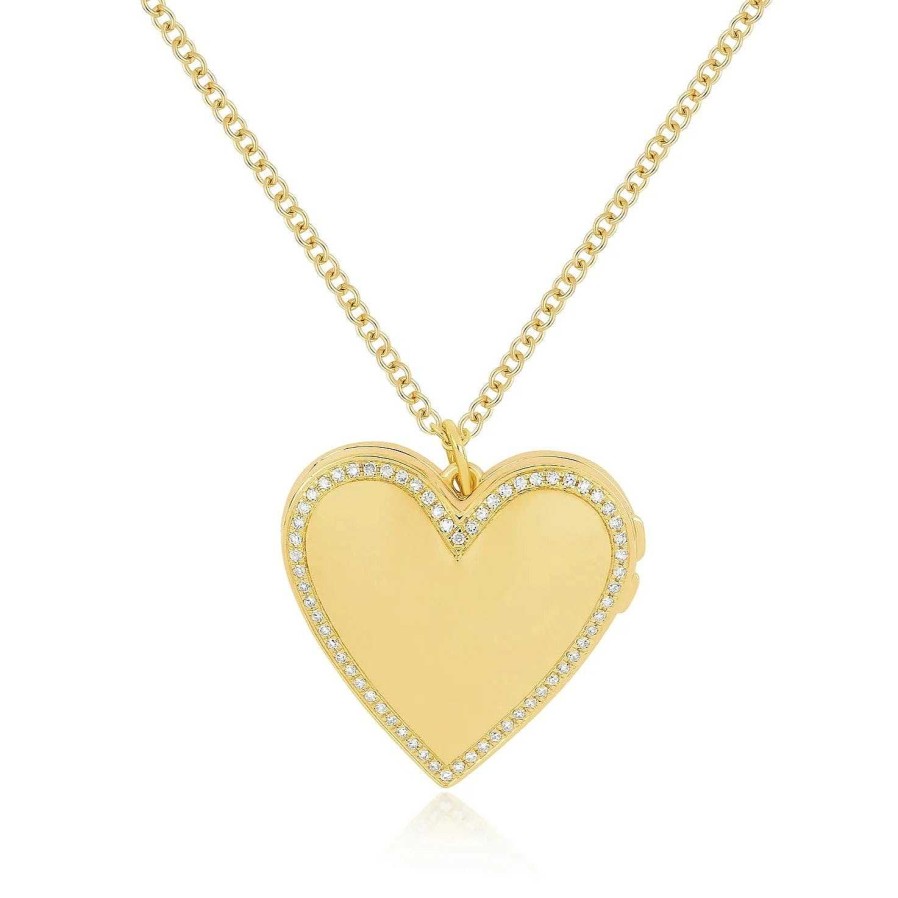 Necklaces EF Collection | Gold And Diamond Heart Locket Necklace