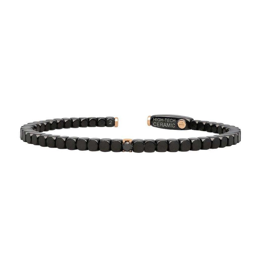 Bracelets Roberto Demeglio | Men'S Matte Black Ceramic Dado Bracelet With Single Diamond