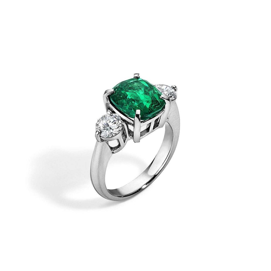 Rings SG Fine | Vintage Cushion Cut Emerald Ring Platinum