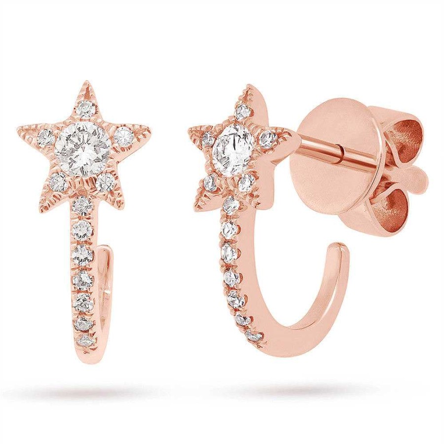 Earrings SG Fine | Pave Star Huggies 14K Rose Gold