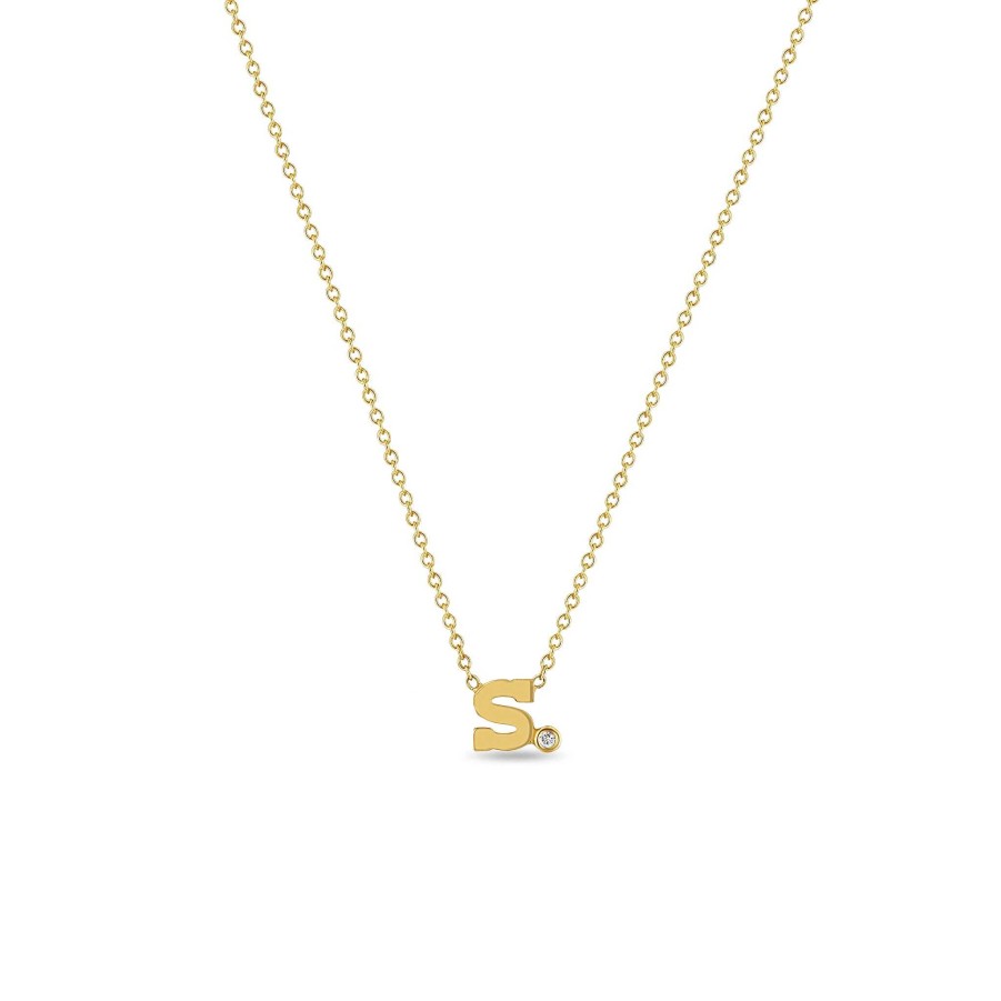 Necklaces Zoe Chicco | Letter Necklace With Single Diamond Bezel