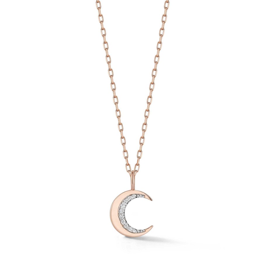 Necklaces Walters Faith | Dora Gold Mini Diamond Crescent Charm Necklace 18K Rose Gold