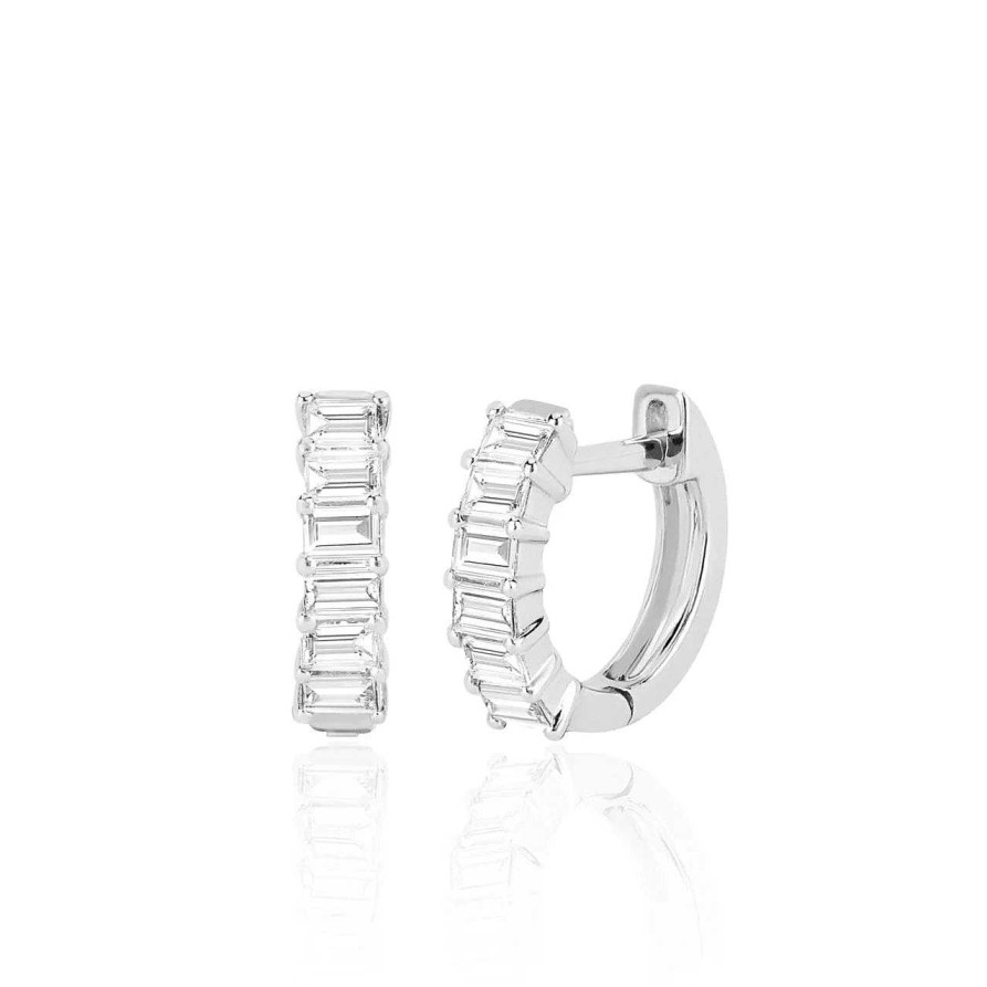 Earrings EF Collection | Prong Set Diamond Baguette Huggie Earring