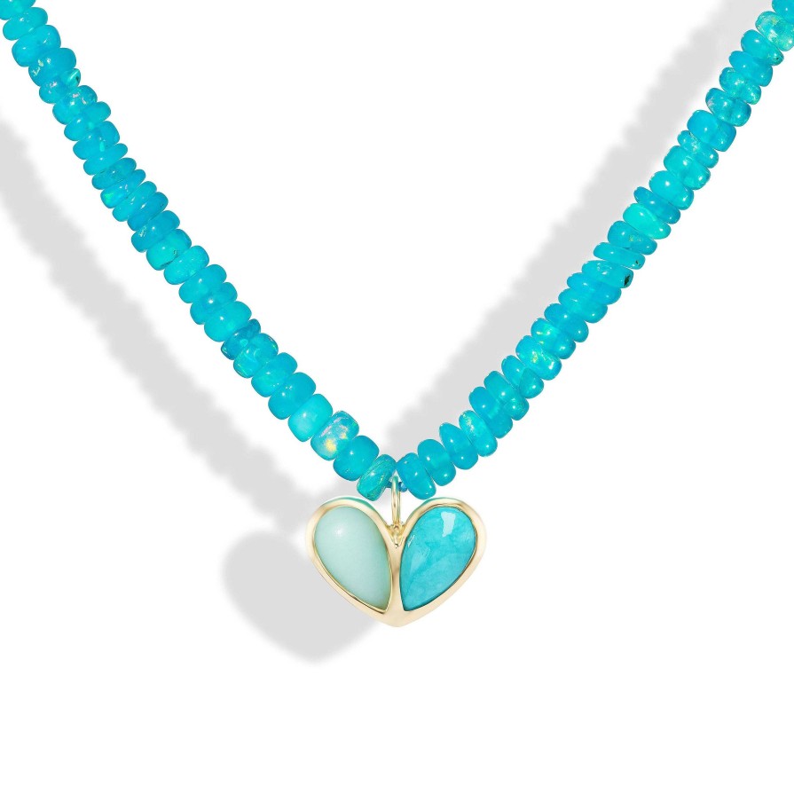 Necklaces Gemella Jewels | Blue Opal Beaded Sweetheart Necklace 18K Yellow Gold