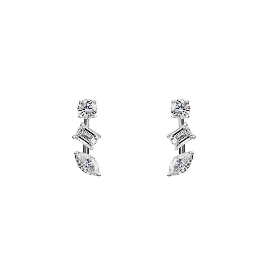 Earrings Material Good | Fancy Shape Bar Studs 18K White Gold