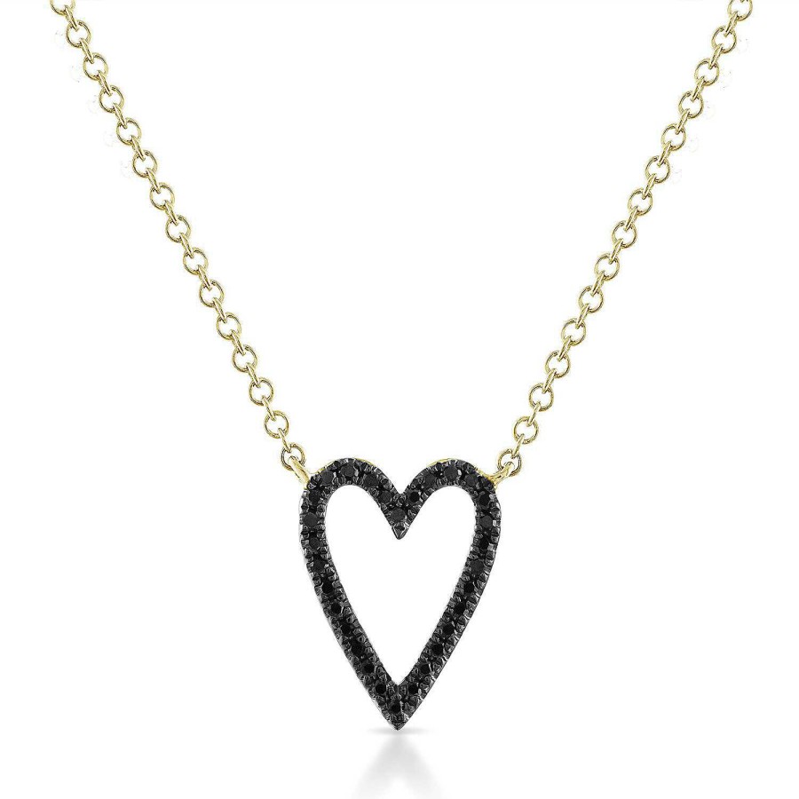 Necklaces SG Fine | Small Black Diamond Pave Heart Shaped Outline Necklace