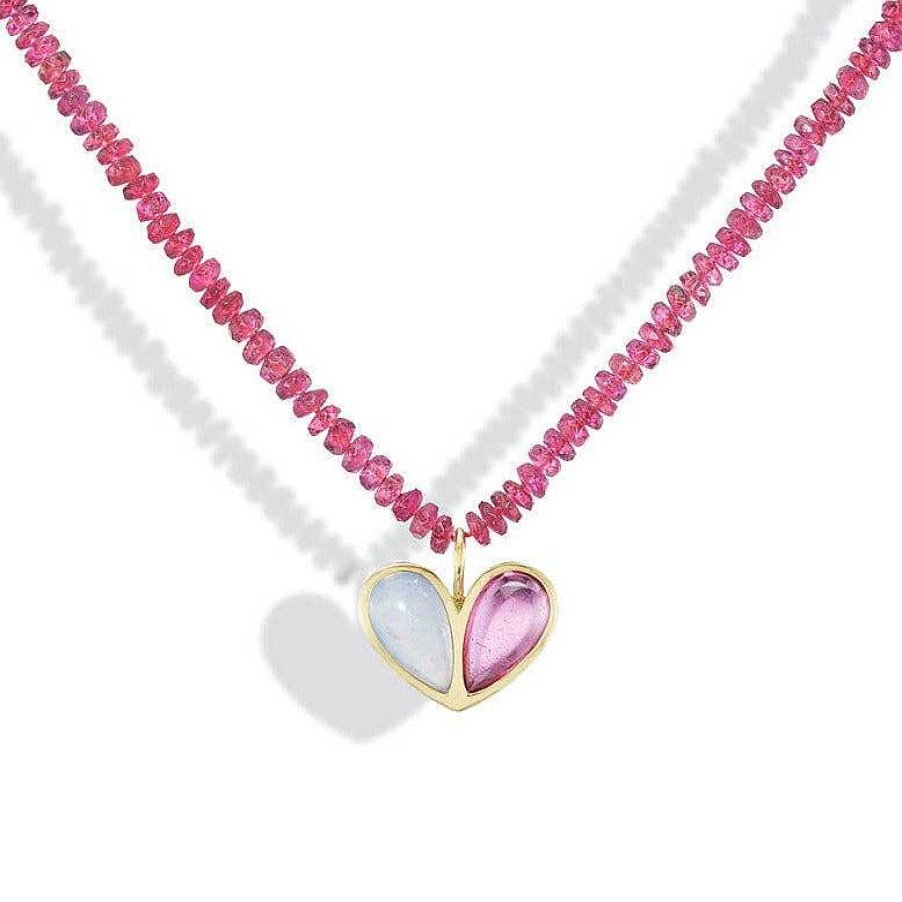 Necklaces Gemella Jewels | Pink Tourmaline Beaded Sweetheart Necklace 18K Yellow Gold