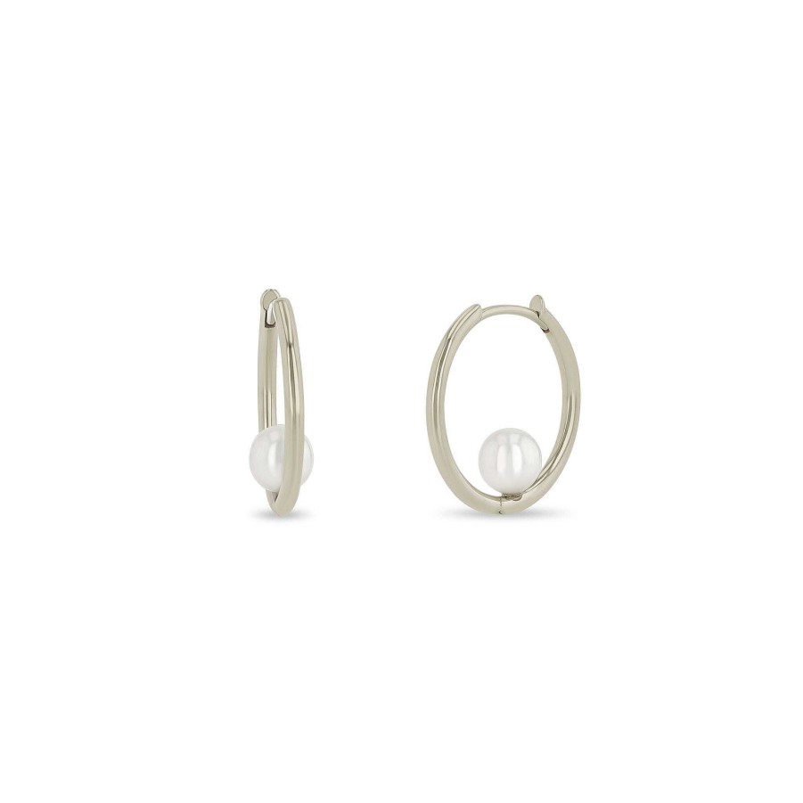 Earrings Zoe Chicco | Medium Hinged Huggie Hoops With Freshwater Cultured Pearls