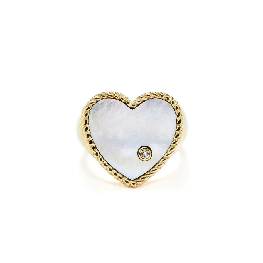 Rings Yvonne Leon | Gold Heart Gemstone Signet Ring 9K Yellow Gold