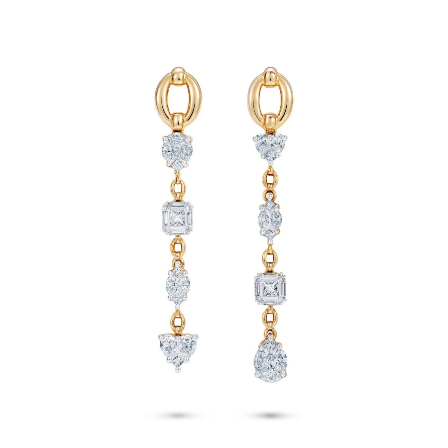 Earrings Nadine Aysoy | Catena Diamond Illusion Multistone Long Earrings 18K Yellow Gold