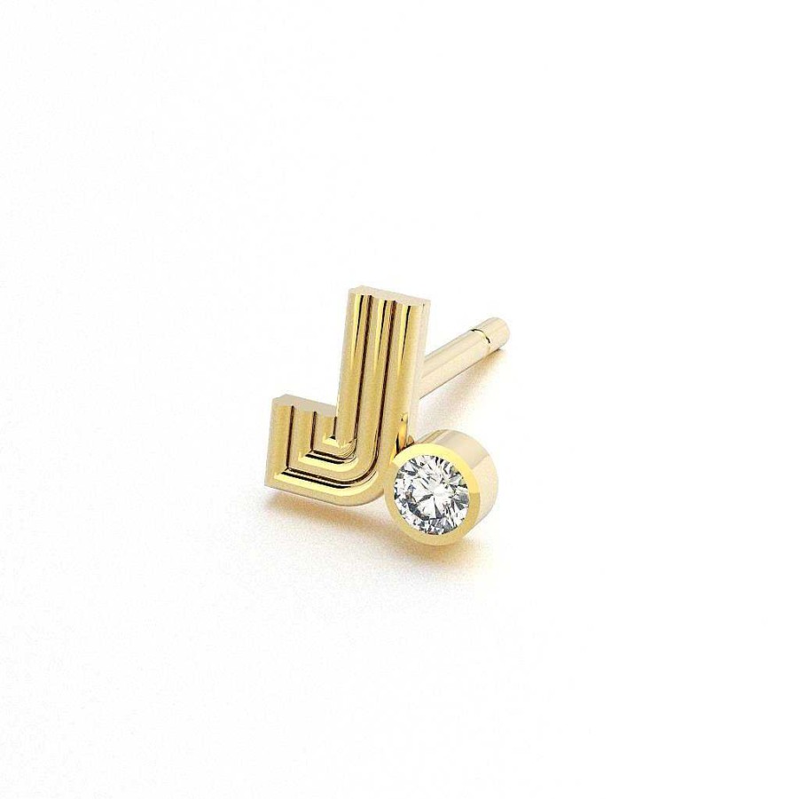 Earrings Alexa Sidaris | Radiant Initial Stud With Birthstone 14K Yellow Gold