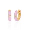 Earrings EF Collection | Diamond Enamel Huggie Earrings 14K Yellow Gold