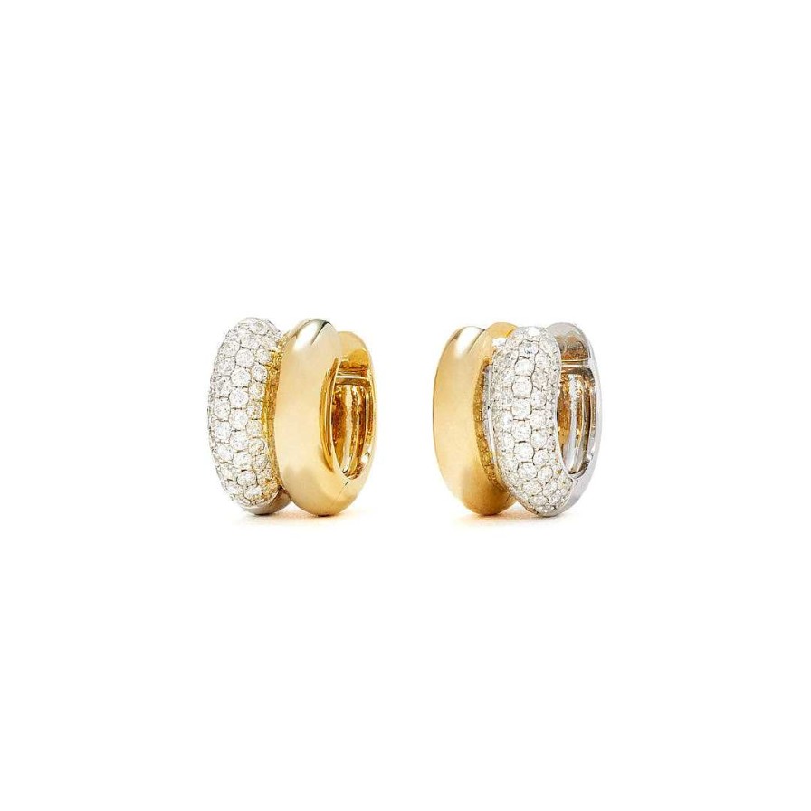 Earrings Yvonne Leon | Gold And Diamond Two Row Huggie Earrings 9K White Gold-Yellow Gold