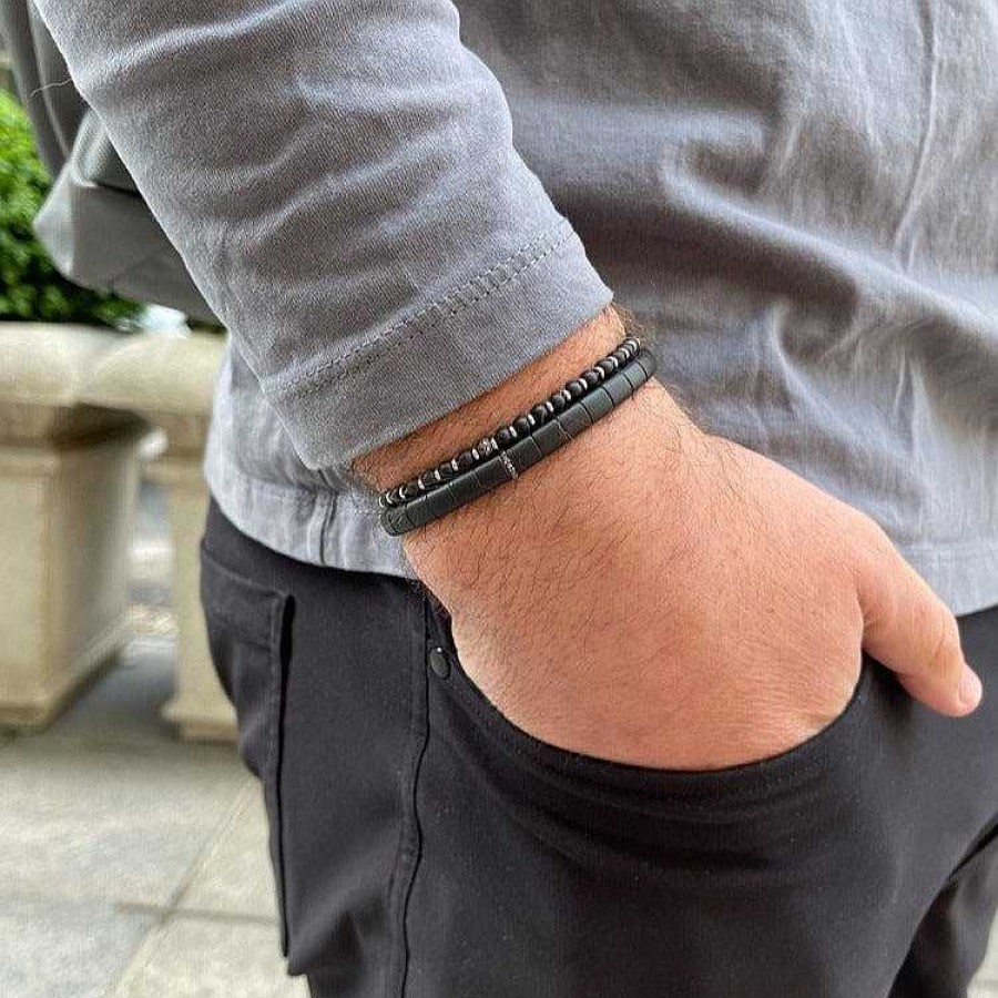 Bracelets Roberto Demeglio | Men'S Sfera Black Matte Ceramic Bracelet