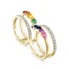 Rings SG Fine | Two Finger Rainbow Gemstone Ring 14K Yellow Gold