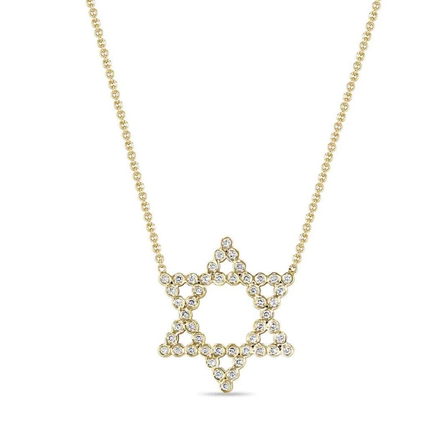 Necklaces Zoe Chicco | Diamond Bezel Star Of David Necklace