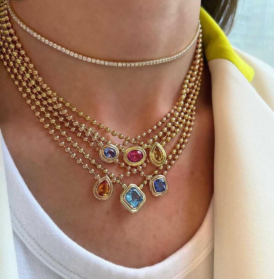 Necklaces Gemella Jewels | Double Bubble Cushion Cut Tanzanite Bezel Necklace 18K Rose Gold