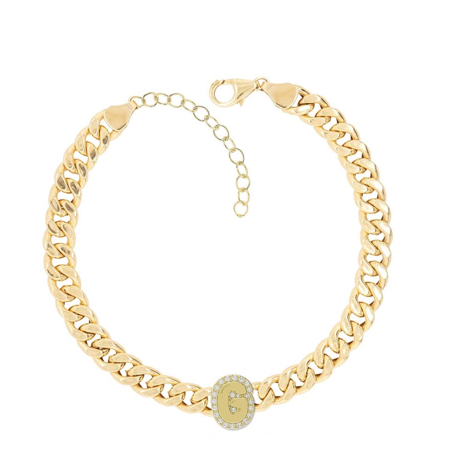 Bracelets Noush Jewelry | Large Cuban Chain With Large Bubble Initial Anklet