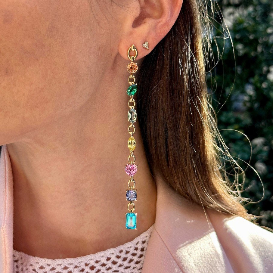 Earrings Nadine Aysoy | Catena Rainbow Extra Long Earrings 18K Yellow Gold