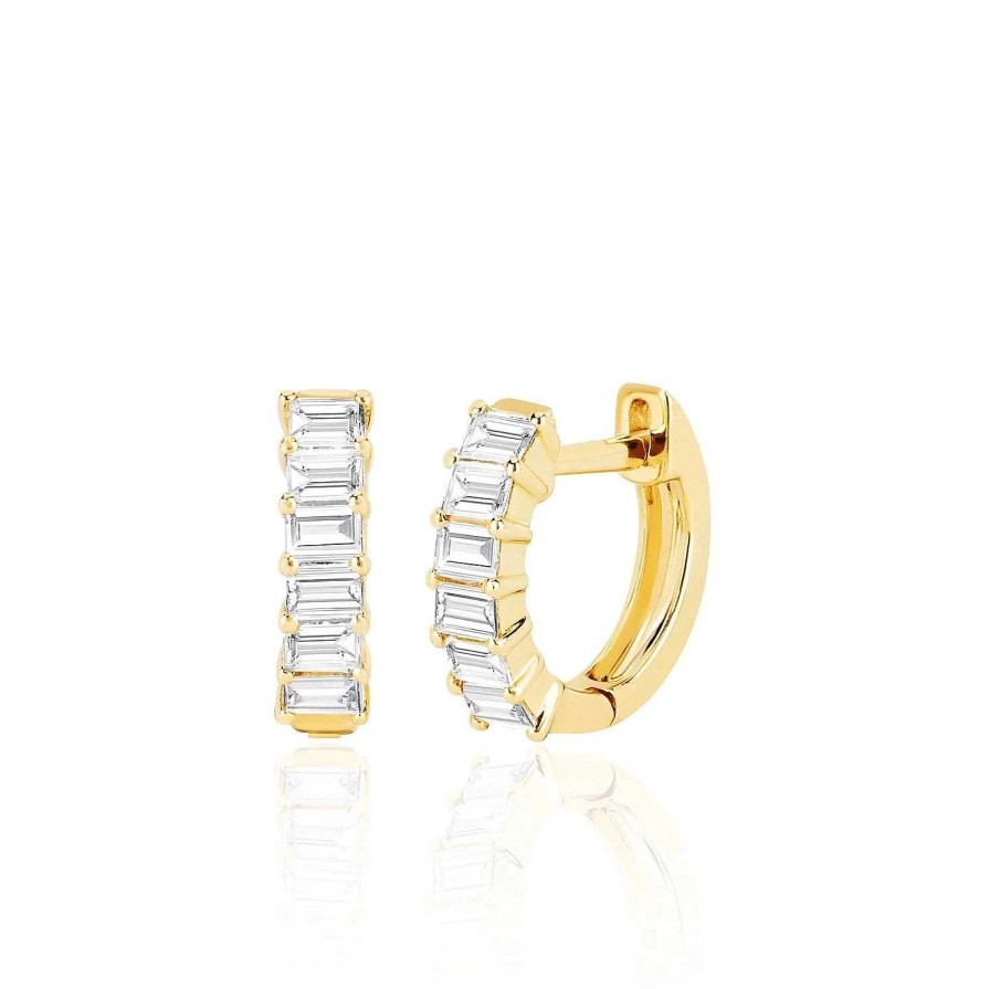 Earrings EF Collection | Prong Set Diamond Baguette Huggie Earring