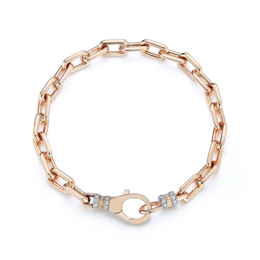 Bracelets Walters Faith | Clive Chain Link Bracelet With Diamond Clasp 18K Rose Gold