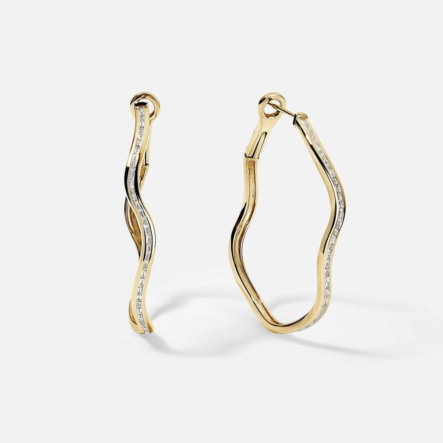 Earrings SG Fine | Capri Small Oval Baguette Hoops 14K Yellow Gold