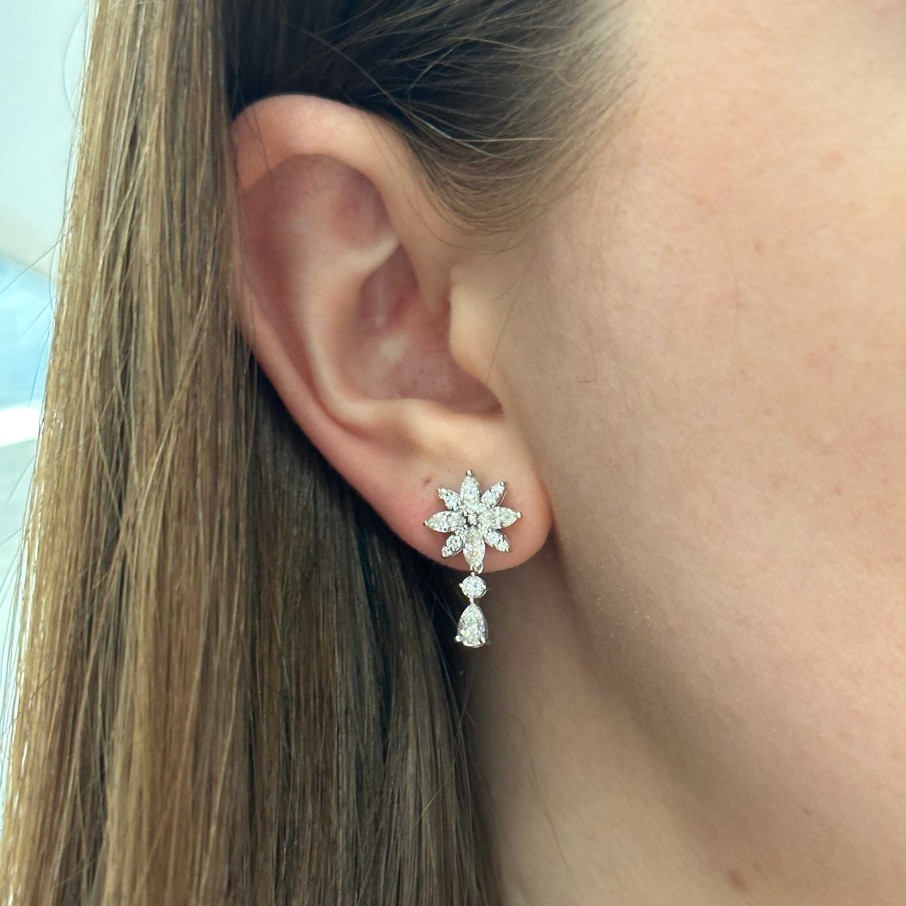 Earrings SG Fine | Mixed Flower Diamond Shape Earring 14K White Gold