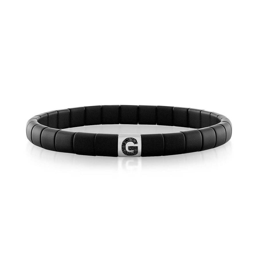 Bracelets Roberto Demeglio | Matte Black Ceramic Bracelet With Initial