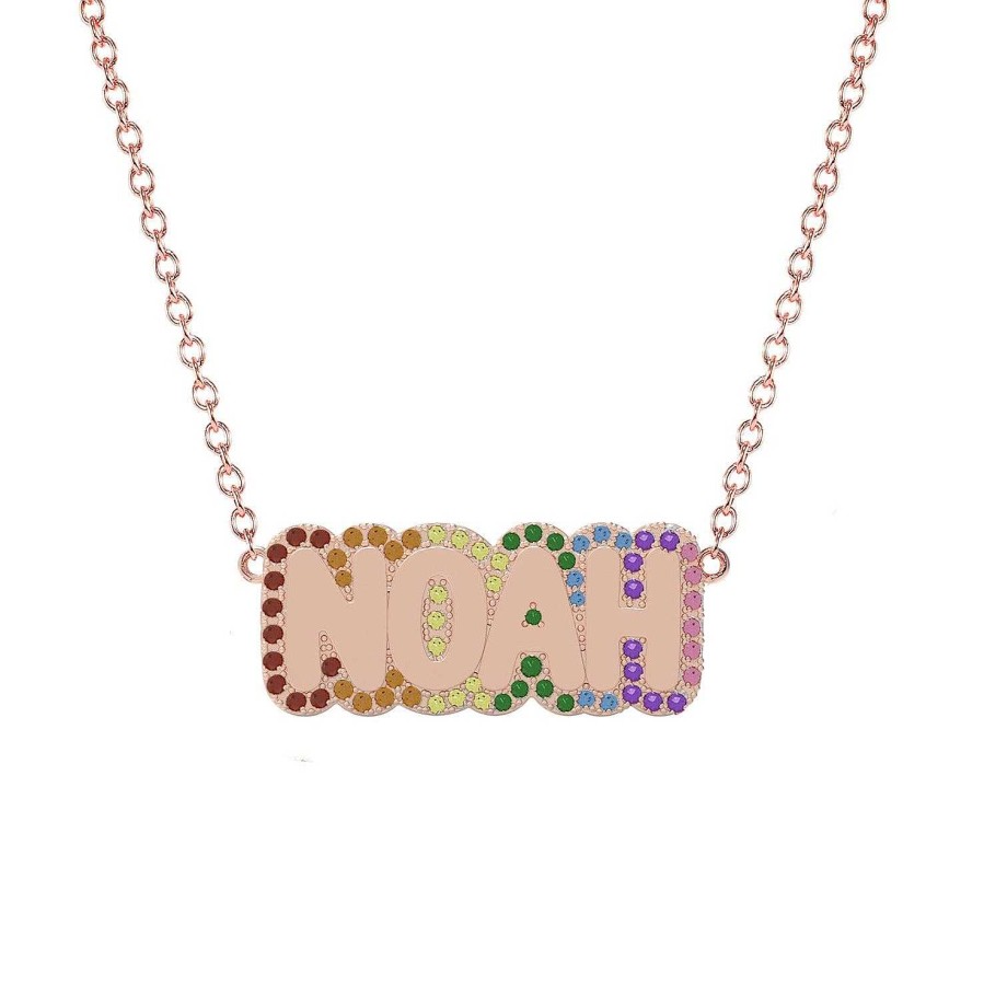 Necklaces Noush Jewelry | Large Bubble Name With Rainbow Outline Necklace