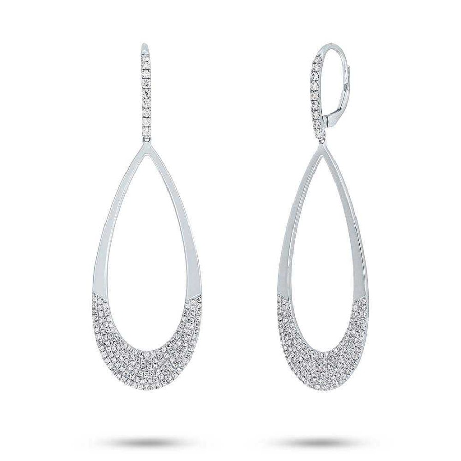 Earrings SG Fine | Half Pave Pear Shaped Earrings 14K White Gold