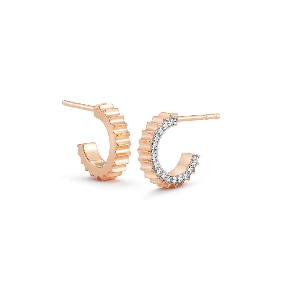 Earrings Walters Faith | Clive Gold And Diamond Fluted Huggie 18K Rose Gold