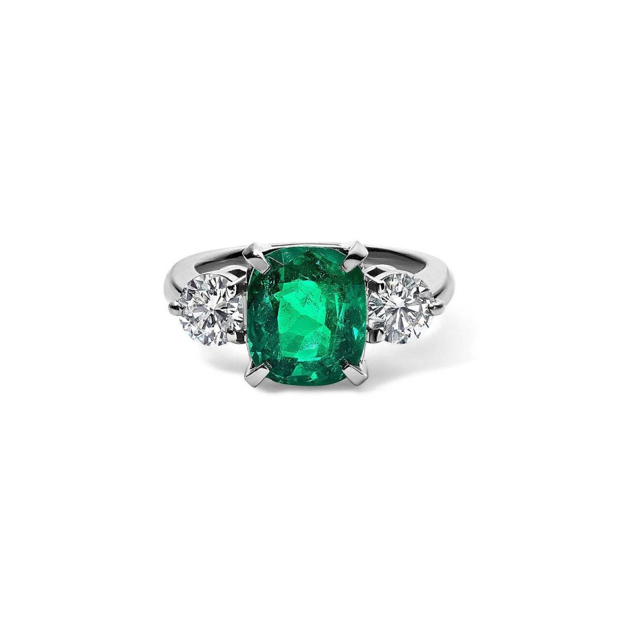 Rings SG Fine | Vintage Cushion Cut Emerald Ring Platinum