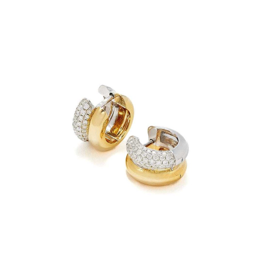 Earrings Yvonne Leon | Gold And Diamond Two Row Huggie Earrings 9K White Gold-Yellow Gold