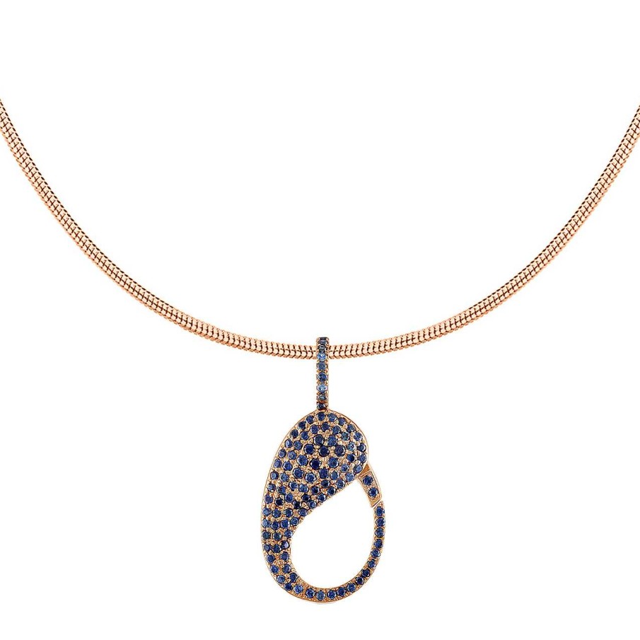 Necklaces SG Fine | Blue Sapphire Pave Lock Charm