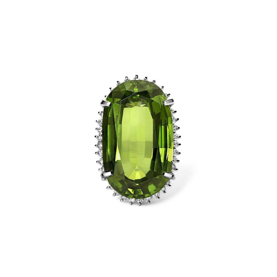 Rings SG Fine | Vintage Oval Shape Peridot Cocktail Ring Platinum