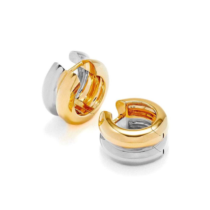 Earrings Yvonne Leon | Two Tone Gold Two Row Huggie Earrings 9K White Gold-Yellow Gold