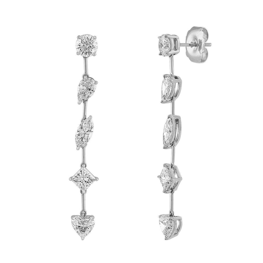 Earrings SG Fine | Multi Shaped Diamond Drop Earrings 18K White Gold