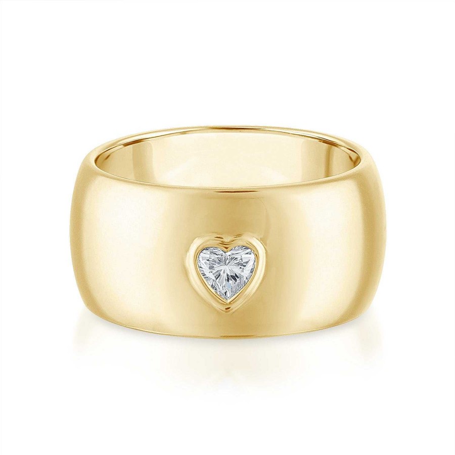 Rings SG Fine | Gold Cigar Band With Heart Shape 14K Yellow Gold