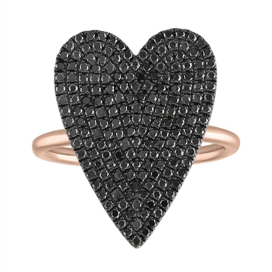 Rings SG Fine | Black Diamond Pave Jumbo Heart Ring 14K Rose Gold