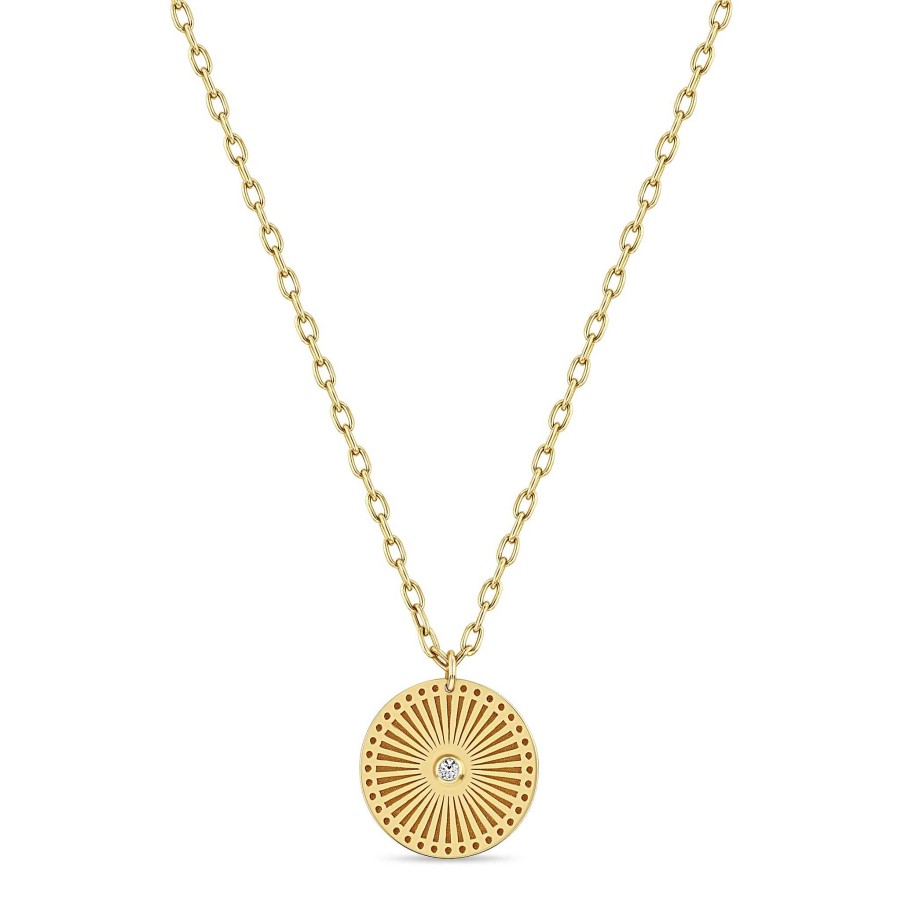 Necklaces Zoe Chicco | Medium Sunbeam Medallion Necklace 14K Yellow Gold