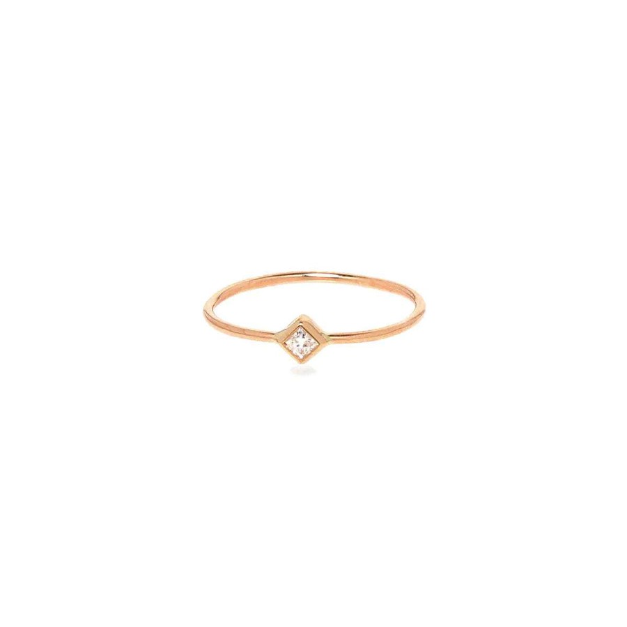 Rings Zoe Chicco | Princess Cut Bezel Set Ring 14K Rose Gold