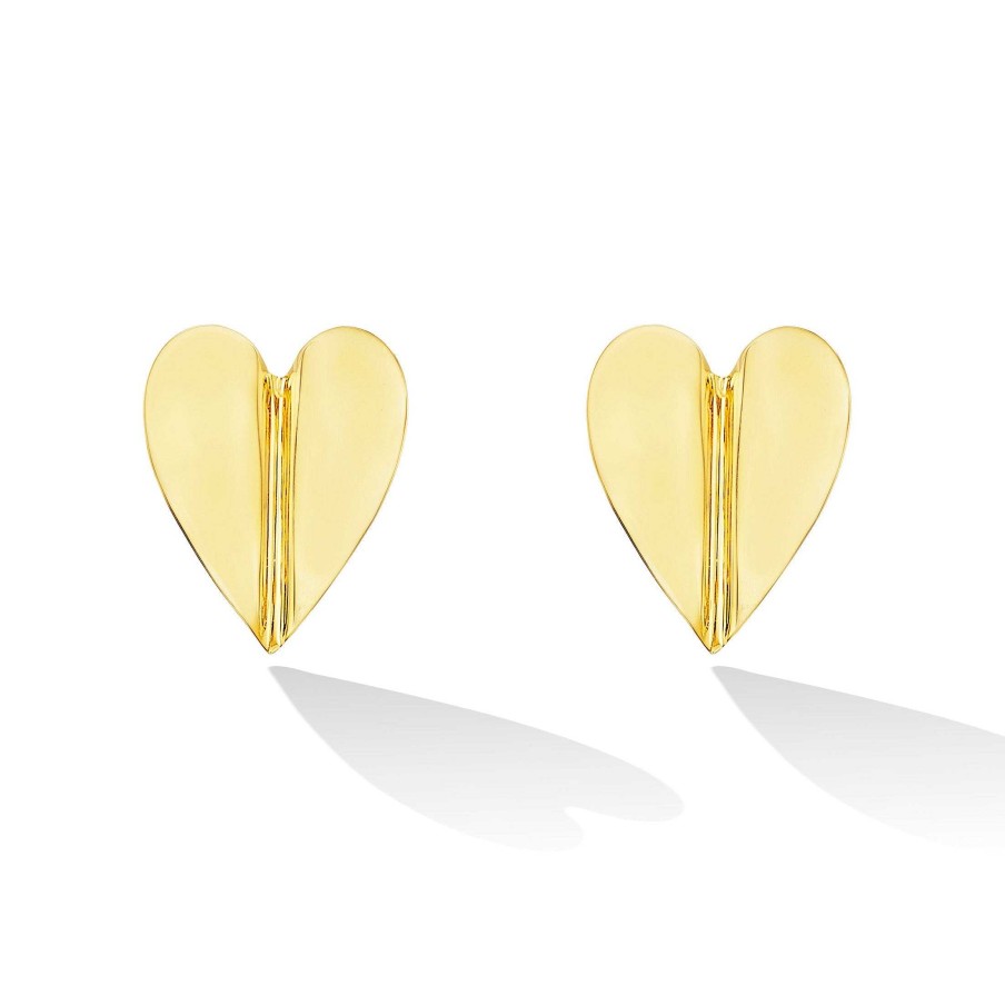 Earrings Cadar | Wings Of Love Folded Heart Studs 18K Yellow Gold