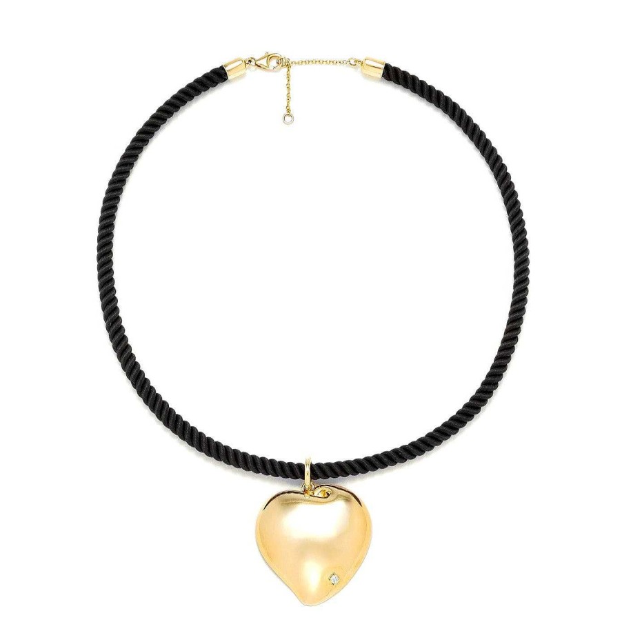 Necklaces Yvonne Leon | Collier Pendentif Coeur 2 Cordons Or Jaune 9K Yellow Gold