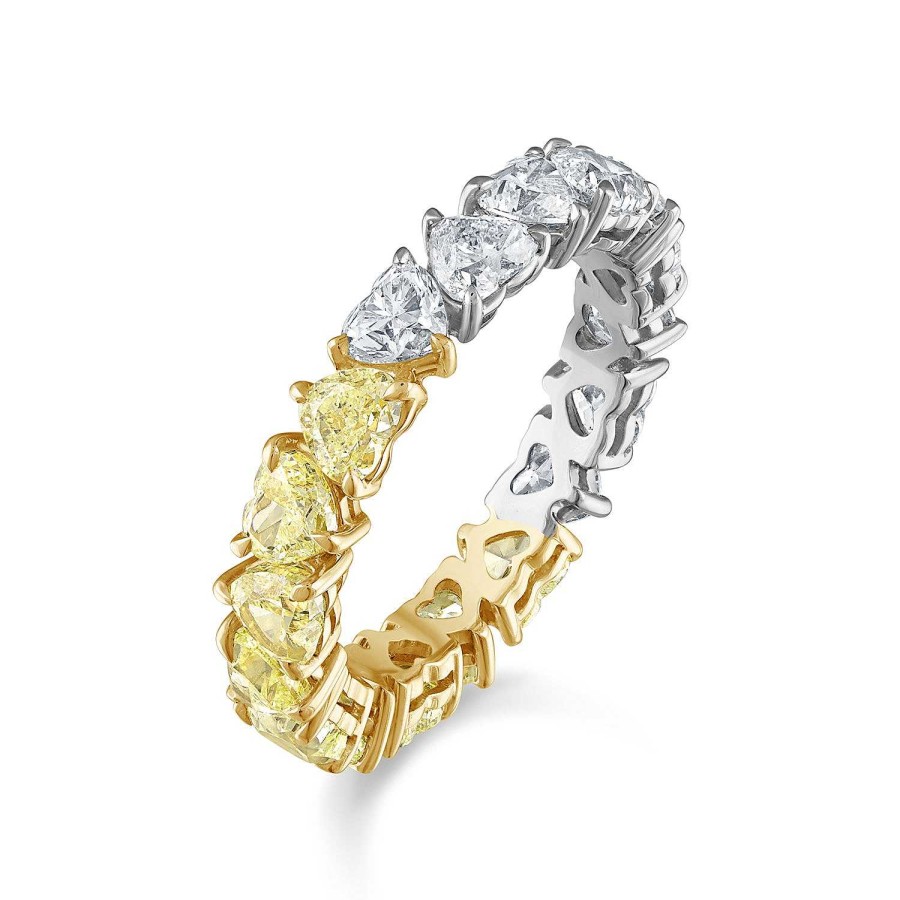 Rings SG Fine | Two Tone Heart Eternity Band 18K White/Yellow Gold