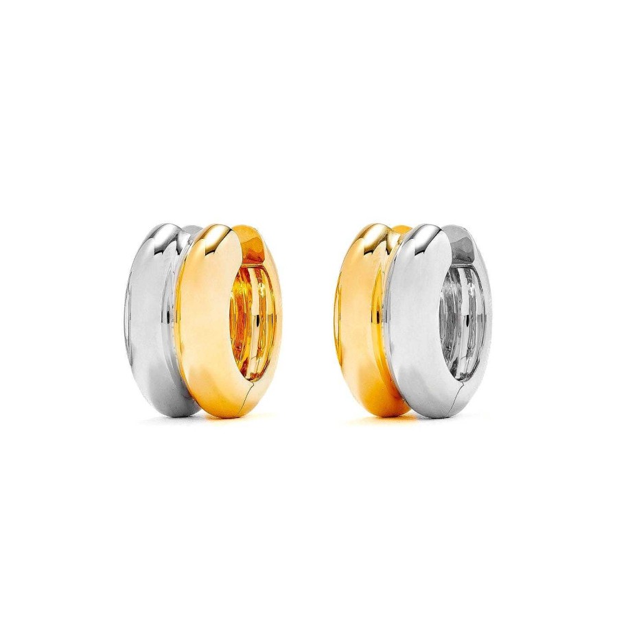 Earrings Yvonne Leon | Two Tone Gold Two Row Huggie Earrings 9K White Gold-Yellow Gold