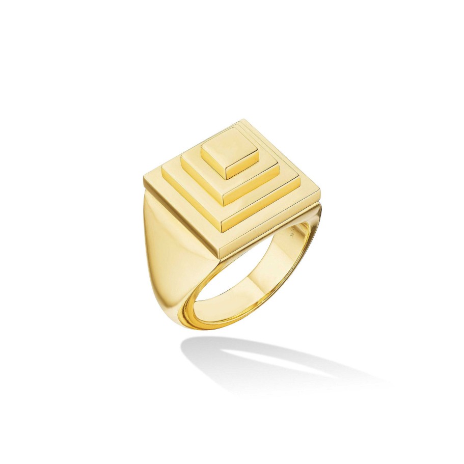 Rings Cadar | Foundation Pyramid Signet Pinky Ring 18K Yellow Gold