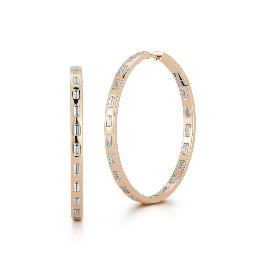 Earrings Walters Faith | Ottoline Gold And Diamond Baguette Hoop Earrings 18K Rose Gold