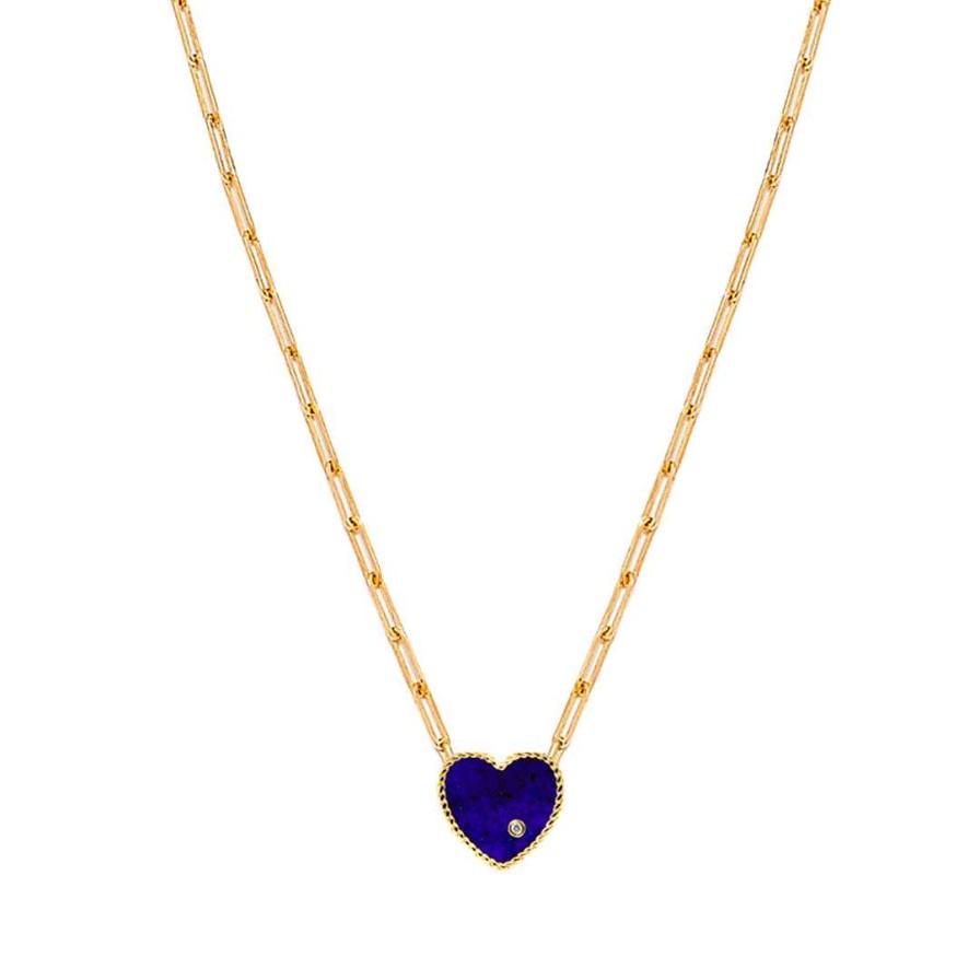 Necklaces Yvonne Leon | Gold Heart Gemstone Necklace 9K Yellow Gold